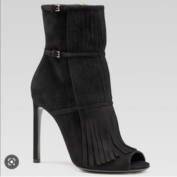 Gucci Shoes - Gucci black Becky suede Heels gladiator boots
